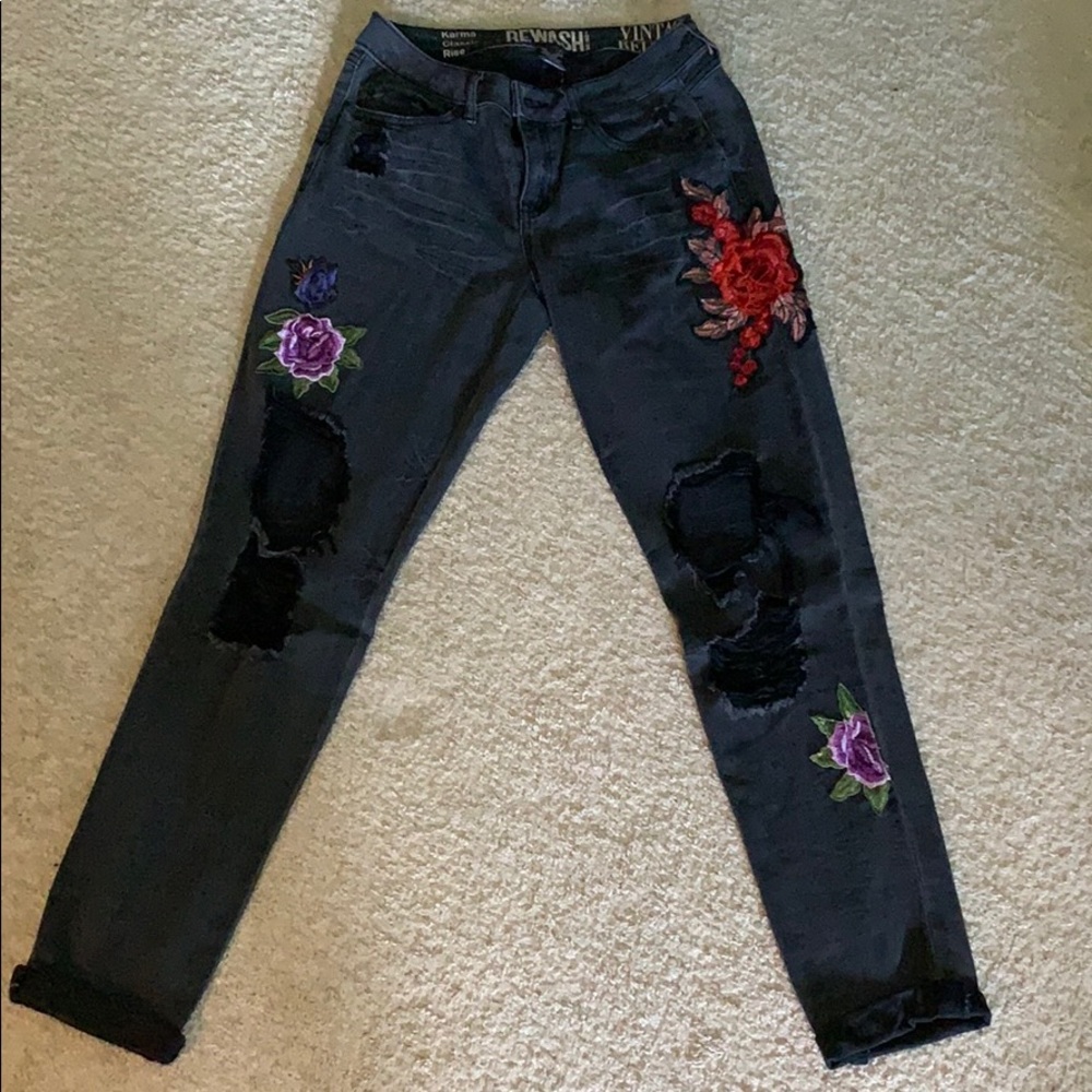 Black Floral Jeans